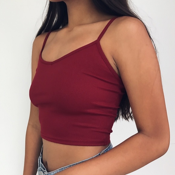 🆕 Skylar - Burgundy Ribbed Crop Tank Top - Picture 3 of 4